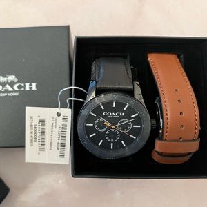 Mens coach watch set. Black and brown strap